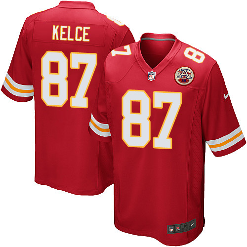 Men's Game Travis Kelce Nike Jersey Red Home - #87 NFL Kansas City Chiefs